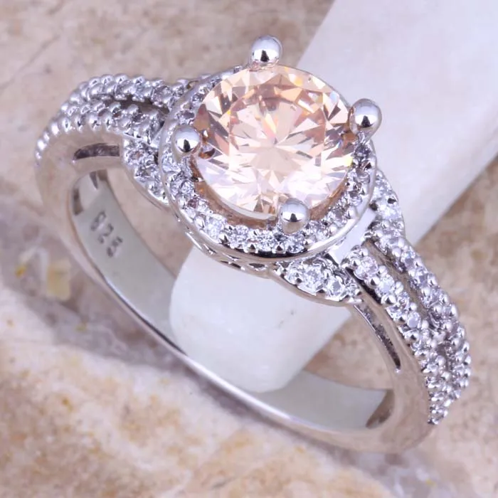 Шампанское Morganite белый cz 925 Серебряное кольцо Размеры 5/6/7/8/9/9.5 /10/11/12 s0446 |