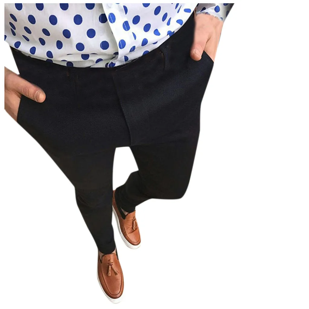 

high quality suit pant men Men's Long Casual Business Slim Expandable Trousers Suit Pants Plain-Front Pant d90608