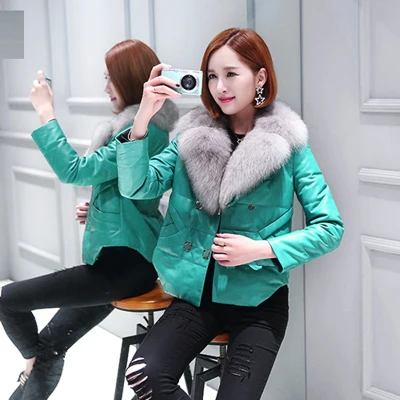Malachite green KMETRAM женские Модные плюс Размеры натуральная куртка из овечьей кожи куртка-бомбер из натурального Лисьего меха, пальто, кожаная куртка 3XL HH672 - Цвет: Malachite green