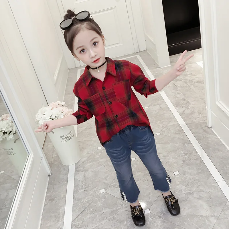 Клетчатая рубашка для девочек новинка 2018 Модная хлопковая детские топы с