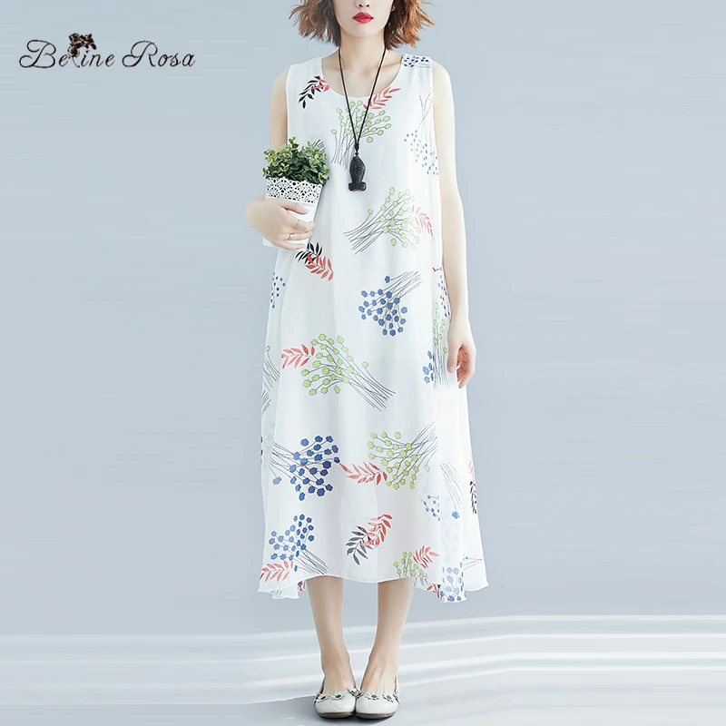 BelineRosa летнее платье 2019 плюс Размеры Boho шифоновое без рукавов жилет с принтом