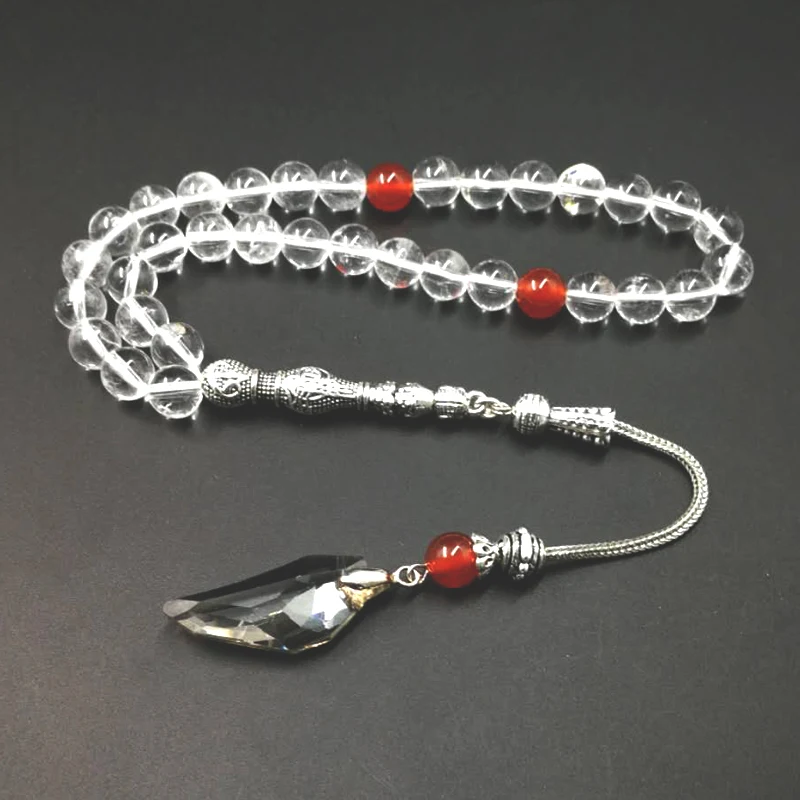 Tasbih белый прозрачный кристалл с красными агатами кисточка стиль Кристалл Цвет