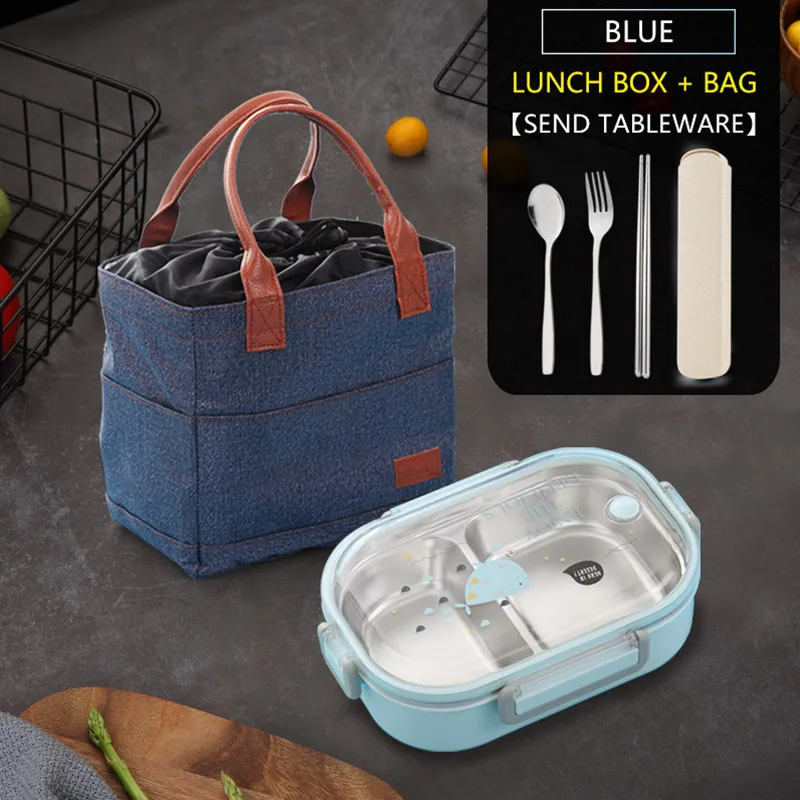 1 Layer Blue Set Японский картонный Ланч-бокс VandHome из нержавеющей стали 304, детский контейнер для хранения еды, герметичный Ланч-бокс Bento - Цвет: 1 Layer Blue Set