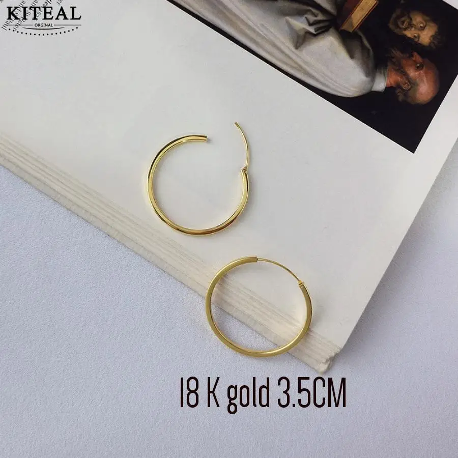 gold 3.5CM Золотой/Серебряный цвет 925 пробы серебряные серьги-кольца покрытые золотом для женщин и мужчин круглые серьги ювелирные кольца - Окраска металла: gold 3.5CM