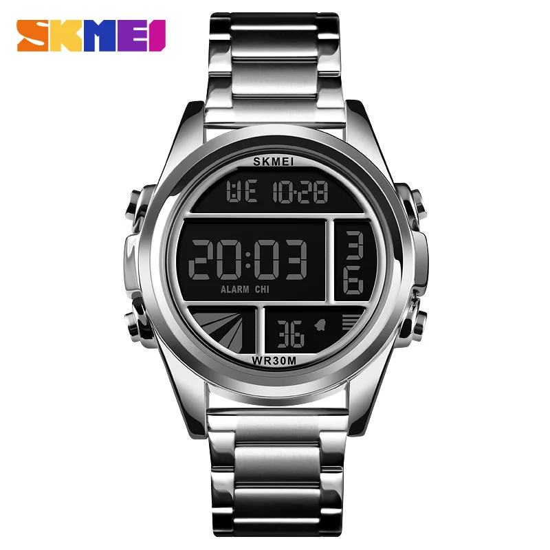 silver SKMEI Роскошные Брендовые мужские спортивные часы водонепроницаемые цифровые светодиодные армейские часы мужские модные повседневные электронные наручные часы Relojes - Цвет: silver