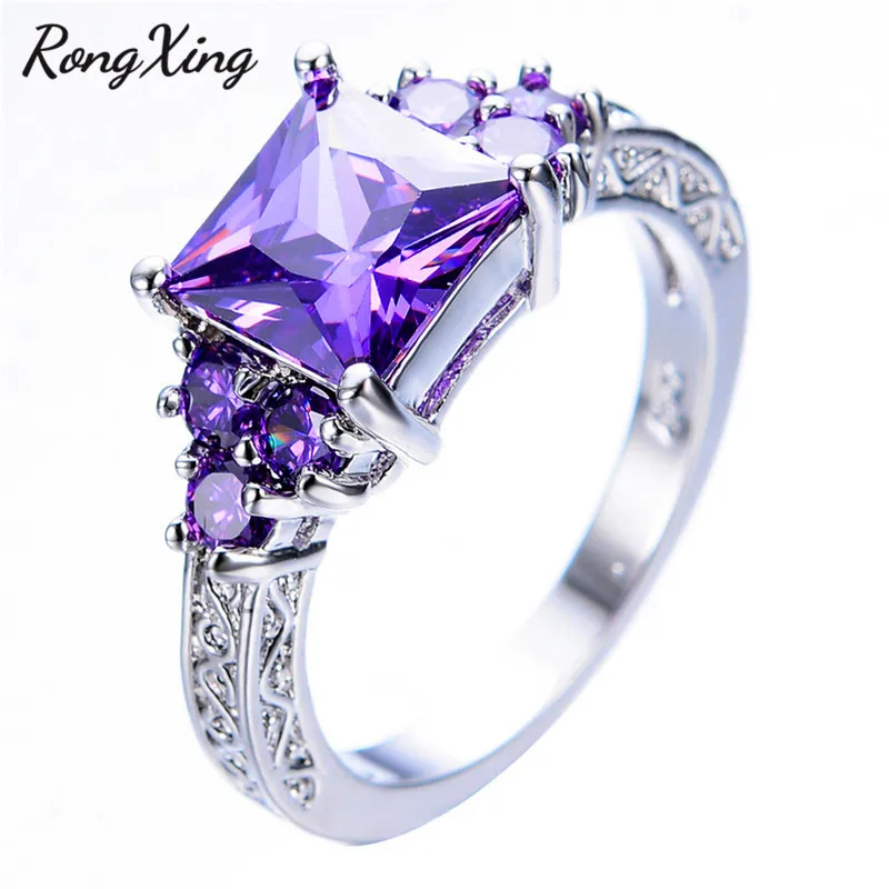RongXing серебряные квадратные циркониевые кольца для женщин