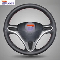 bannis black artificial leather diy hand stitched steering wheel cover for honda fit city