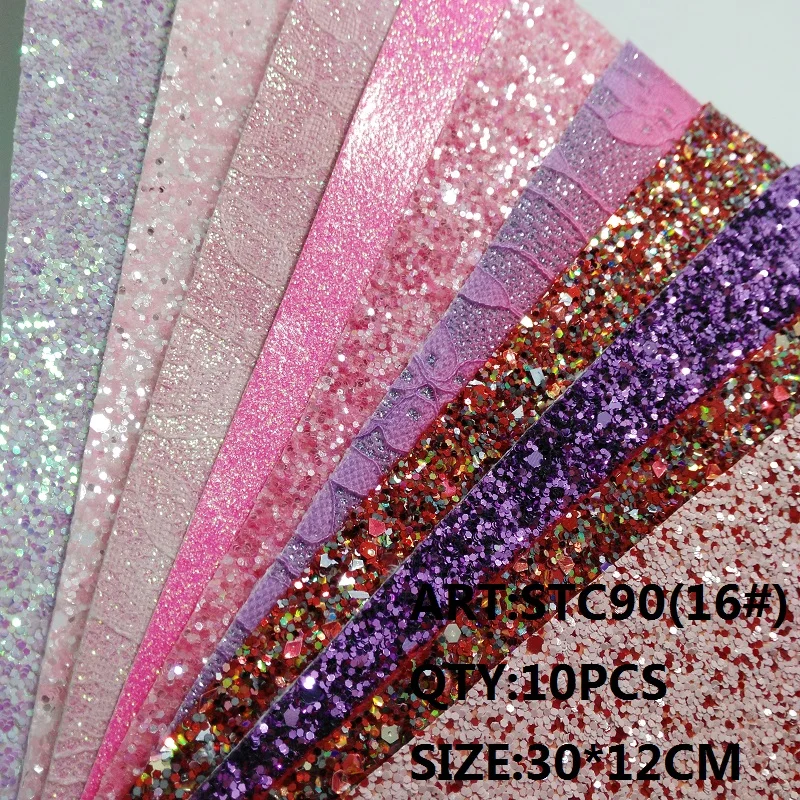 16 Прозрачный запас 1 комплект(10 шт.) 30X12 см Alisa Glitter Cuero Sintetico блестящая кожа для DIY аксессуары для волос ремесло STC90 - Цвет: 16