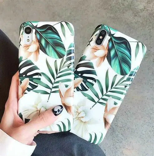 Cases for iPhone XS MAX XR X 8 7 6 Plus Retro Palm Leaf Flower Soft Cover Skin |