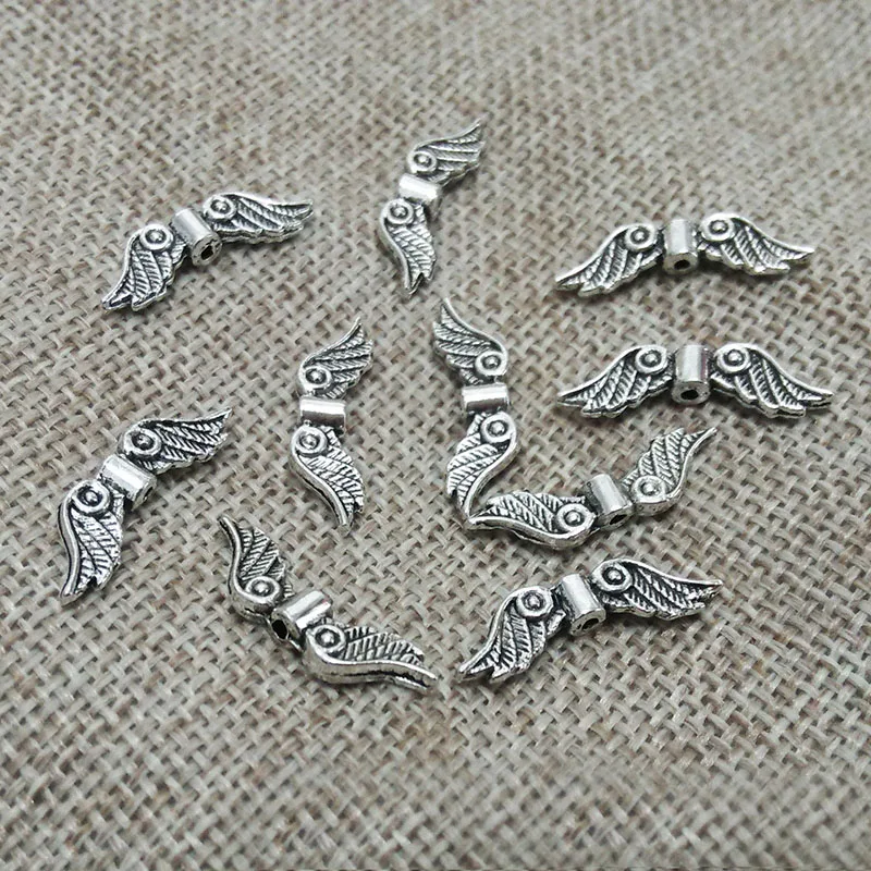 Фурнитура для сережек тибетские посеребренные Подвески бусины крылья ангела