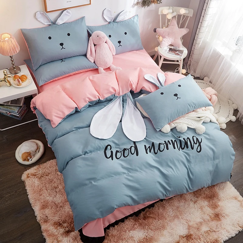 Пододеяльник из полиэстера с милыми кроличьими ушками наволочки розового серого