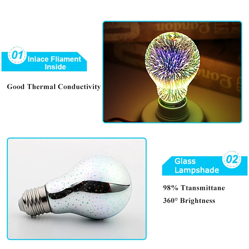 Светодиодный лампочки 3D украшения Эдисон лампа E27 4 W 220 240 V огни для праздничной