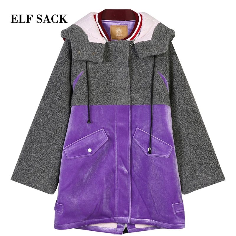 ELFSACK зимнее Новое Стильное женское пальто Модные Лоскутные Повседневные широкие
