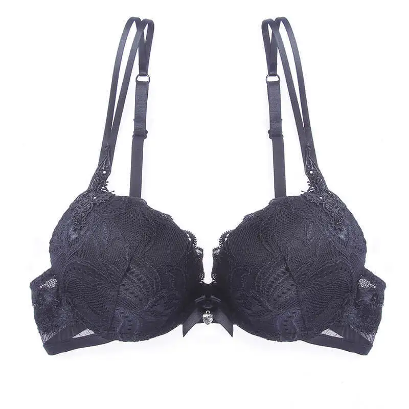 BLACK Bra Lilymoda, сексуальный женский комплект нижнего белья с цветочной кружевной вышивкой, стразы, женское нижнее белье, бюстгальтер пуш-ап, комплекты Бесшовного нижнего белья - Color: BLACK Bra