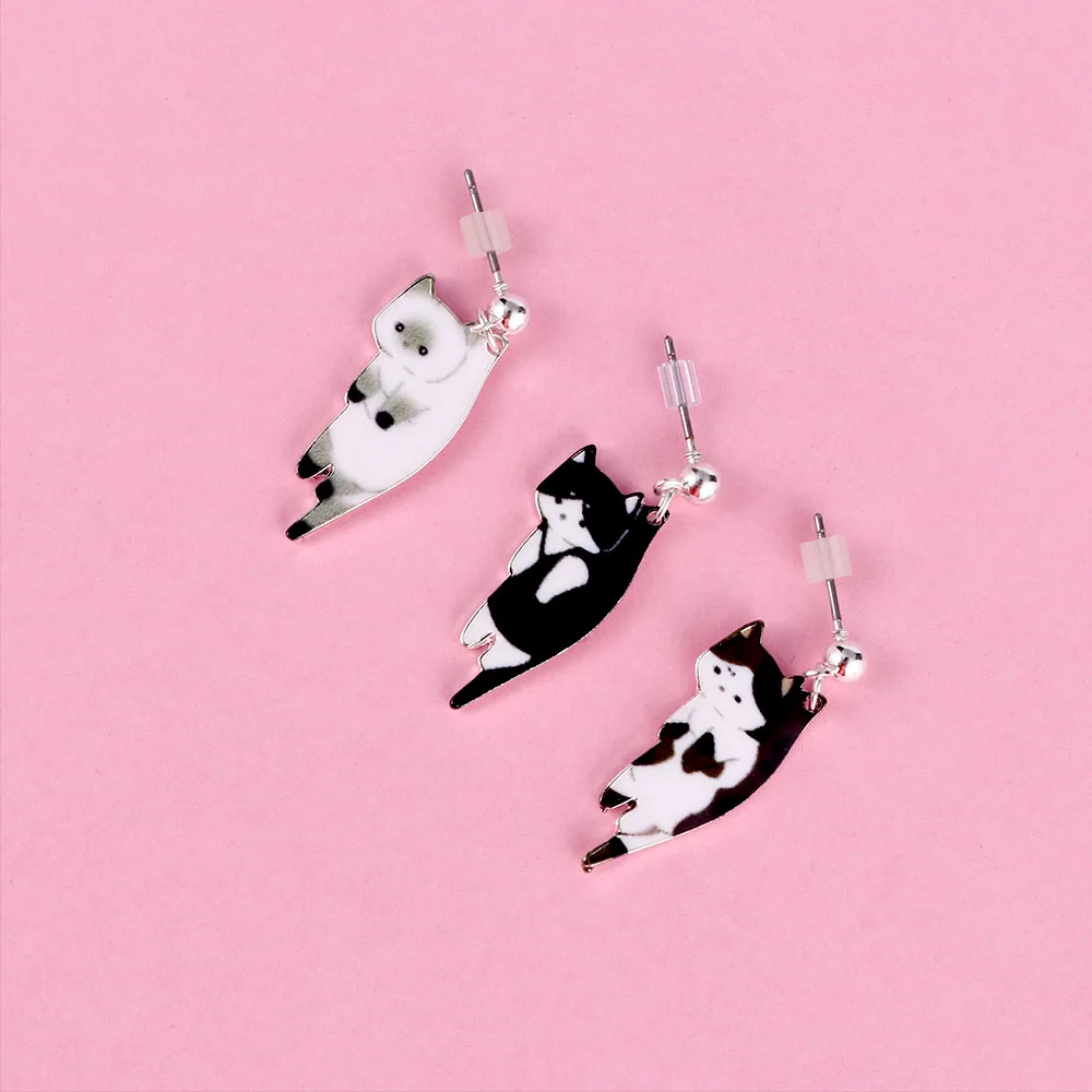 1 pair Japanese style Fashion Cute Cat Earrings White Black Hang Enamel Piercing Ear Clip women girls Stud | Украшения и