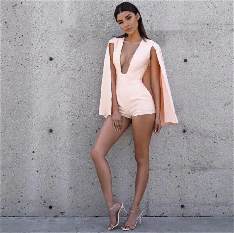 2016 Summer Style Rompers Women Jumpsuit New Fashion Sexy deep v neck jumpsuit romper pink Casual short overalls Bodysuit|bodysuits fashion|fashion