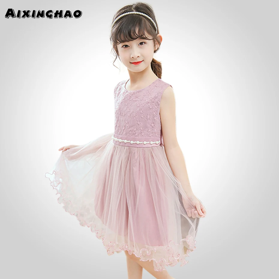 Летнее платье для девочек кружевное с цветочным рисунком подростков летняя