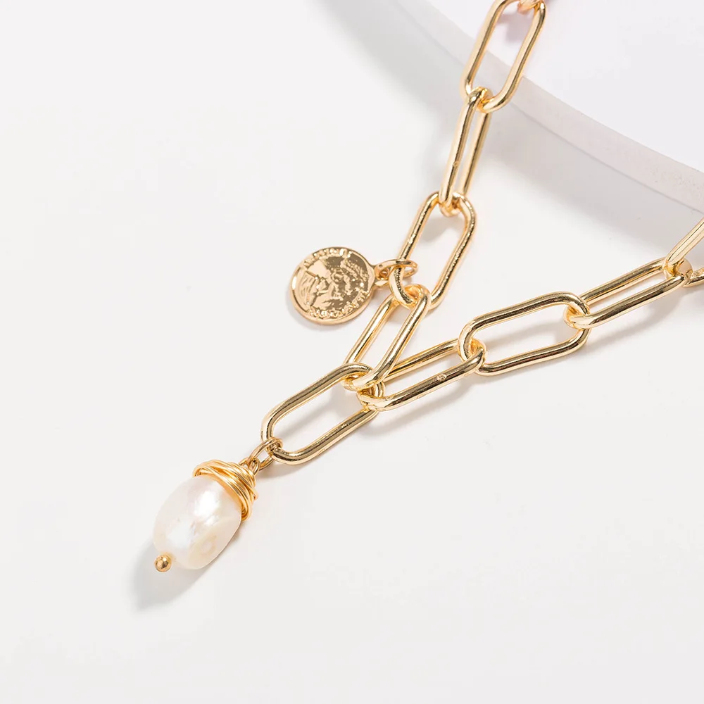 Женское колье-чокер с золотыми блестками ожерелье жемчужинами в стиле барокко