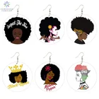 SOMESOOR модные афро натуральные волосы деревянные висячие серьги африканская ДНК карта Черная Королева меланин поппин уши ювелирные изделия женские подарки 6 пар