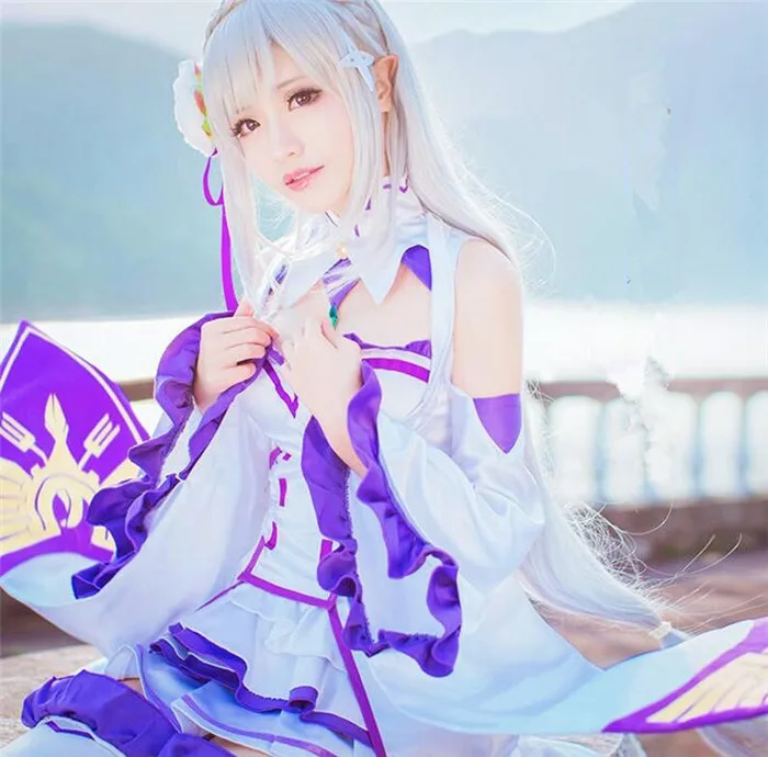 Аниме Re Zero kara Hajimeru Isekai Seikatsu Emilia карнавальный костюм A506|Костюмы из фильмов и ТВ| |