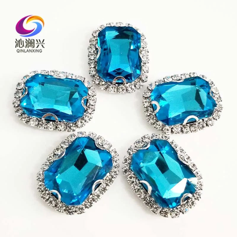 

Lake blue 3D Anti scratch top glass crystal buckle,Silver bottom Sew on stones,DIY/Clothing/wedding decoration SWCB13