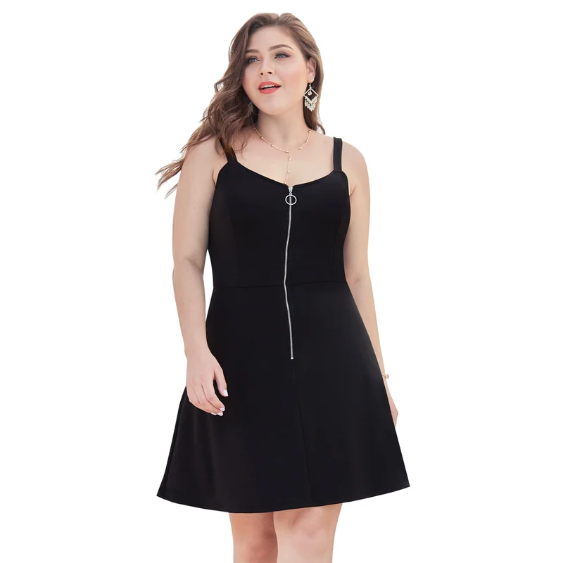 Женское платье больших размеров на молнии с низким бюстом v образным вырезом