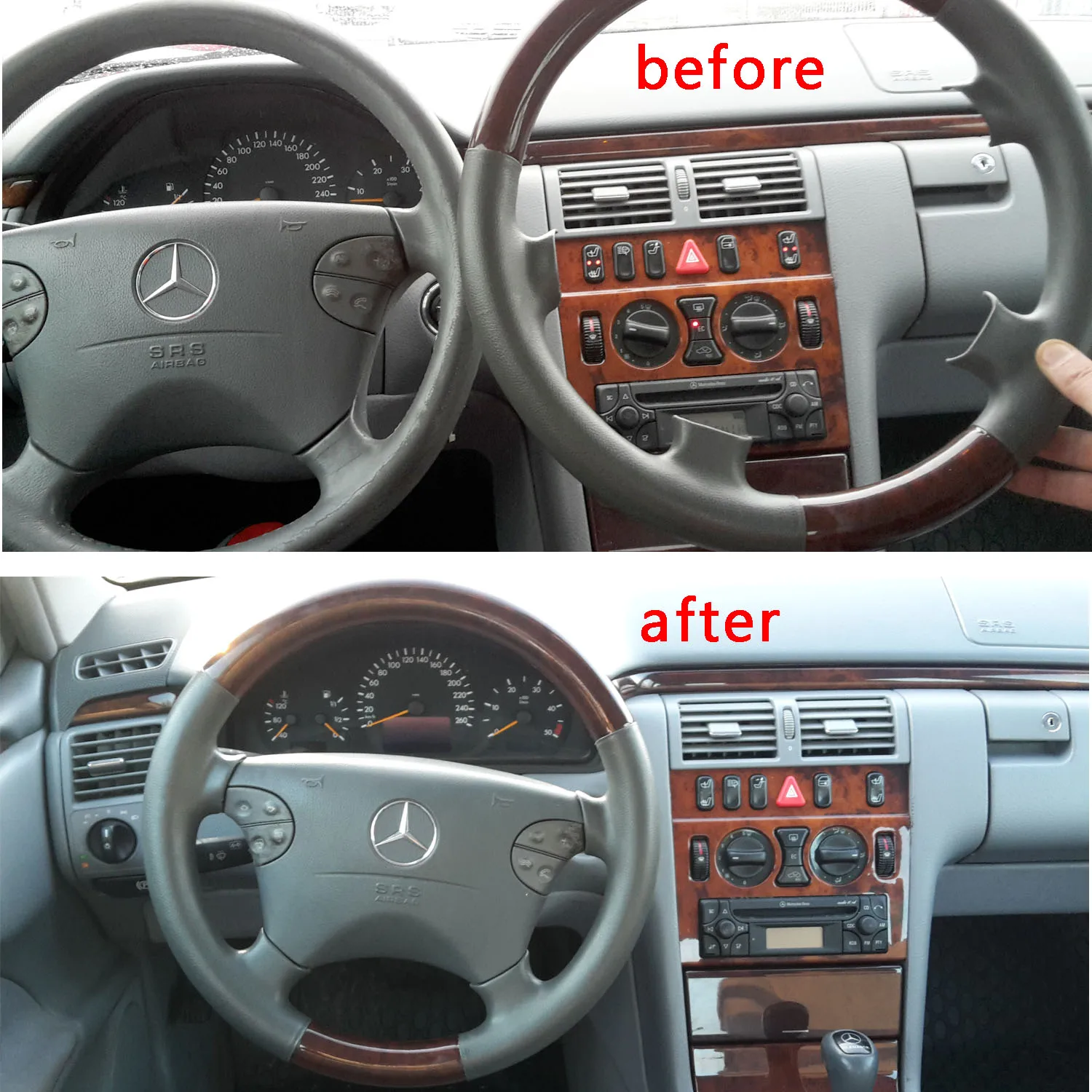 Загар кожа темное дерево рулевое колесо Защитная крышка для Benz 2000-2002 W210 E E320 1997-2002 W208 C208 A208 CLK CLK320 CLK55