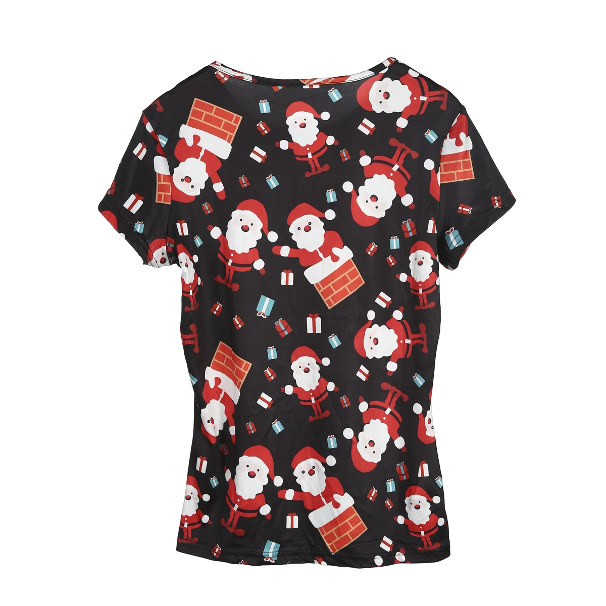 Женская блузка с коротким рукавом круглым вырезом и принтом Санты|women blouses|print