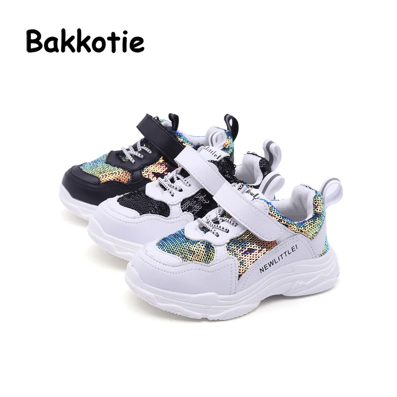 Bakkotie г.; сетчатые повседневные кроссовки для малышей; детская блестящая спортивная обувь; обувь для маленьких мальчиков с белыми блестками; брендовые кроссовки для девочек