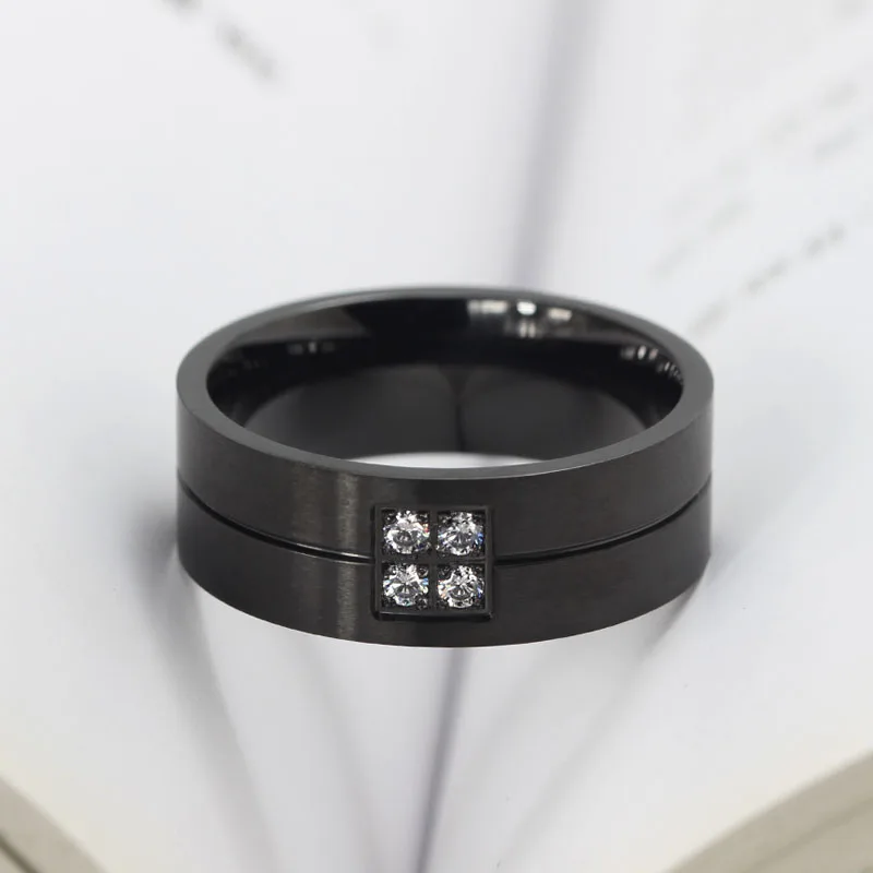 Rings for Women Man Bling CZ Stone 8MM Wedding Bands Stainless Steel Ring Anel Alliance Promise Love Accessory Gifts | Украшения и