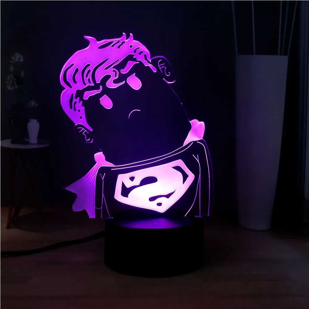 Акрил 7 цветов Marvel Q мультяшный Супермен LED USB Dec иллюзия ночник RGB прикроватная