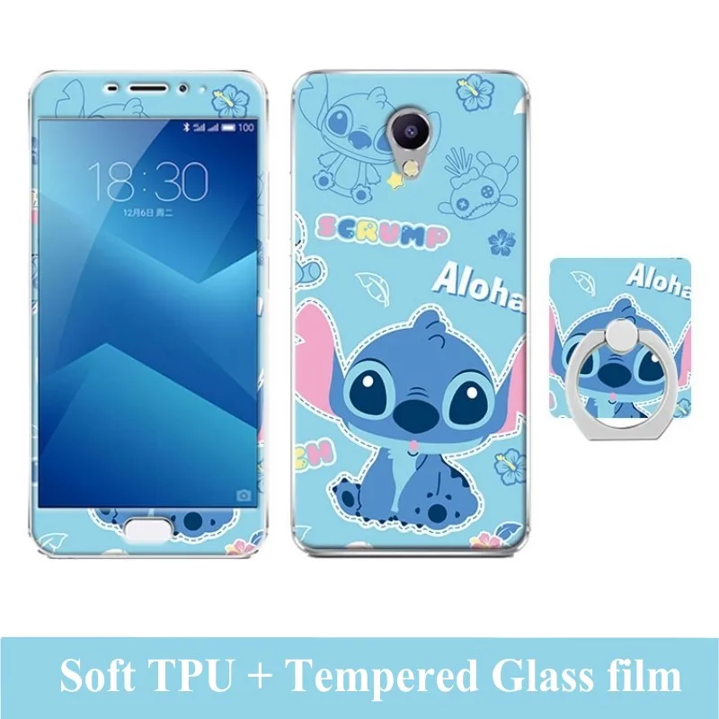 3D Cartoon Case For Meizu M5 Note Tempered Glass Film Finger Ring TPU Kickstand Silicone Patterned Cover for | Мобильные телефоны и