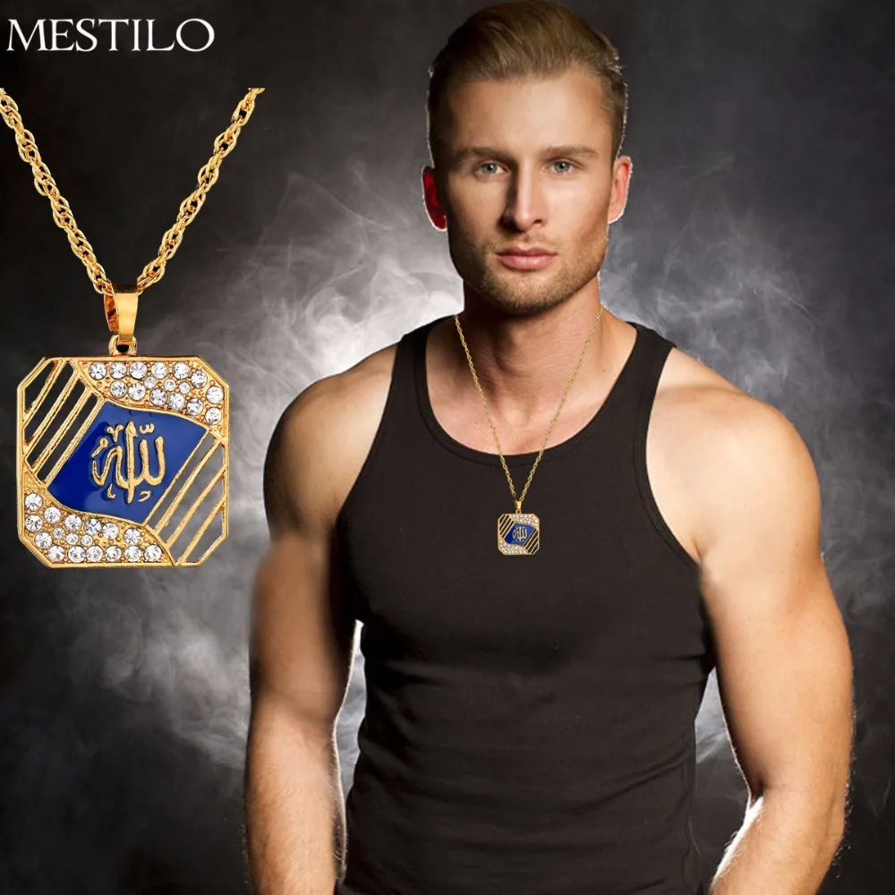 MESTILO 18KGP золотая цепочка Австрия Кристалл площади Ислам Пророк Аллаха кулон