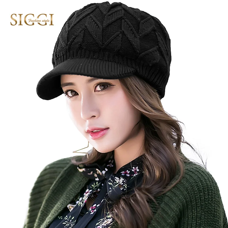 

FANCET Winter Women Beanies Knitted Hats Solid Warm Peaked Wool Exquisite Bill Headwear Fleece 2019 Skullies 89223