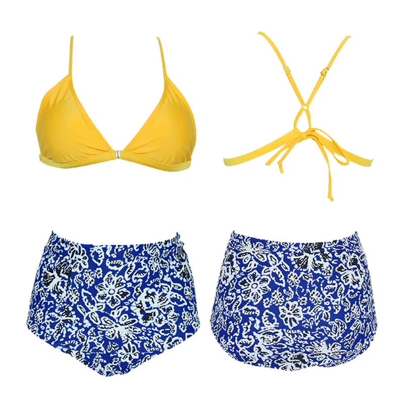 2019 Sexy High Waist Printing Bikinis Push Up Halter Female Swim Wear Bathing Suit Women Two Piece Swimsuit Cross Bandage Shorts |