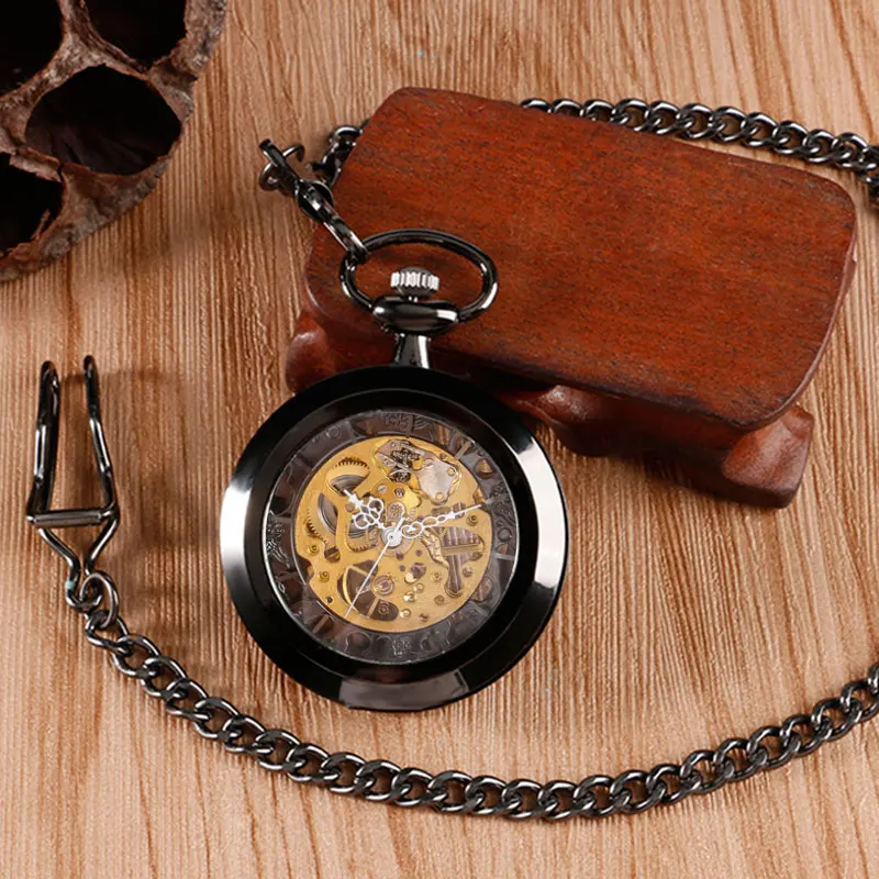 Роскошные золотые Skleton аналоговый дизайн механические ручные карманные часы