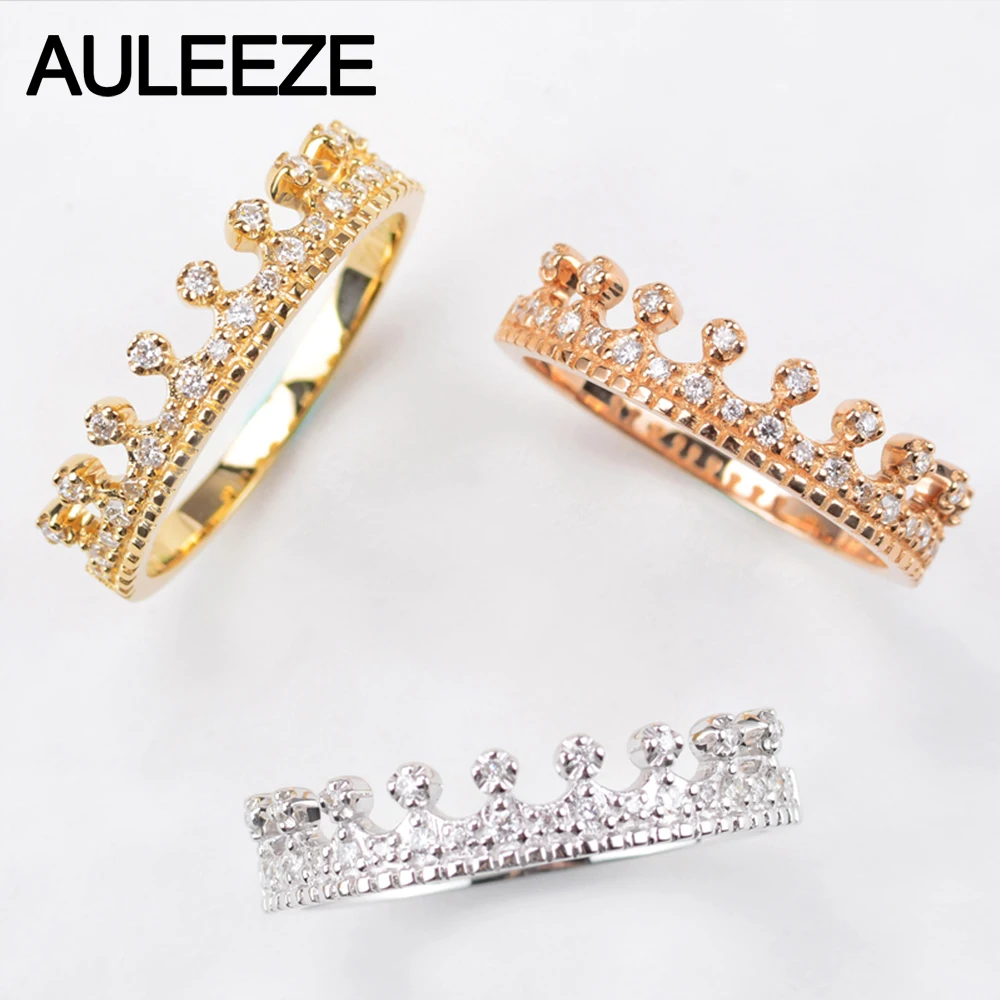 AULEEZE 0.16ct настоящий корона с алмазами плотное кольцо 18 K 750 желтого золота Обручение обручальные кольца для Для женщин сертифицированный бриллиант ювелирные изделия
