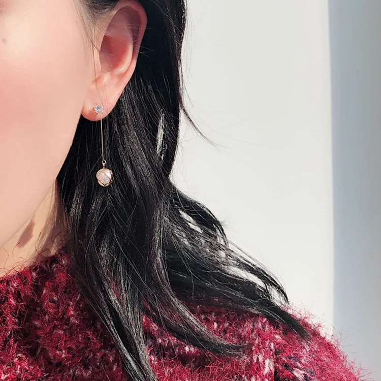 MENGJIQIAO новые корейские серьги-капли с цирконием и искусственным жемчугом для женщин, элегантные длинные серьги с бантом