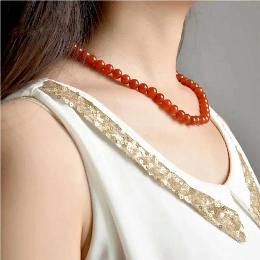 2018 Newly Genuine Natural Red Stone Necklace Quartz Crystal Round Beads Jewelry Long Chain 6mm Drop Shipping | Украшения и