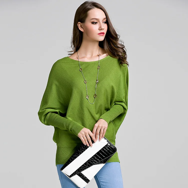 

2019 Women's Sweater New Batwing Sleeve Pullover Long Sleeve Knit Sweater Women Christmas Pullover Regular O-neck Casual Sweater