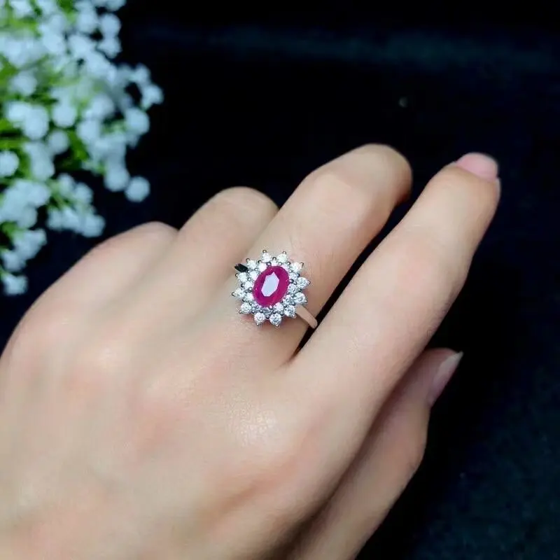 Shilovem 925 серебро Настоящее натуральный рубин кольца ювелирные украшения для женщин Мода Свадебные открыть Рождественский подарок мм 5*7 мм bj050701agh