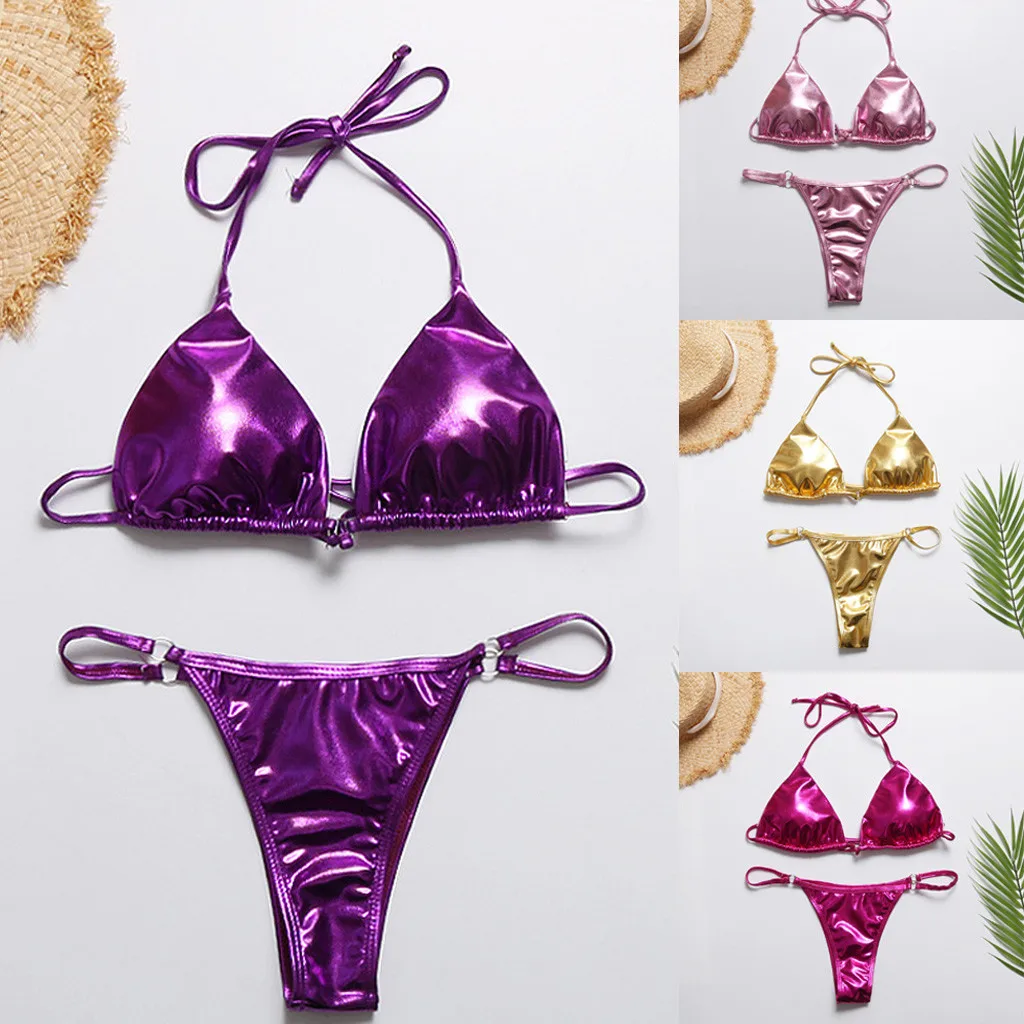 Женский однотонный розовый желтый мини-купальник-бикини купальник из двух