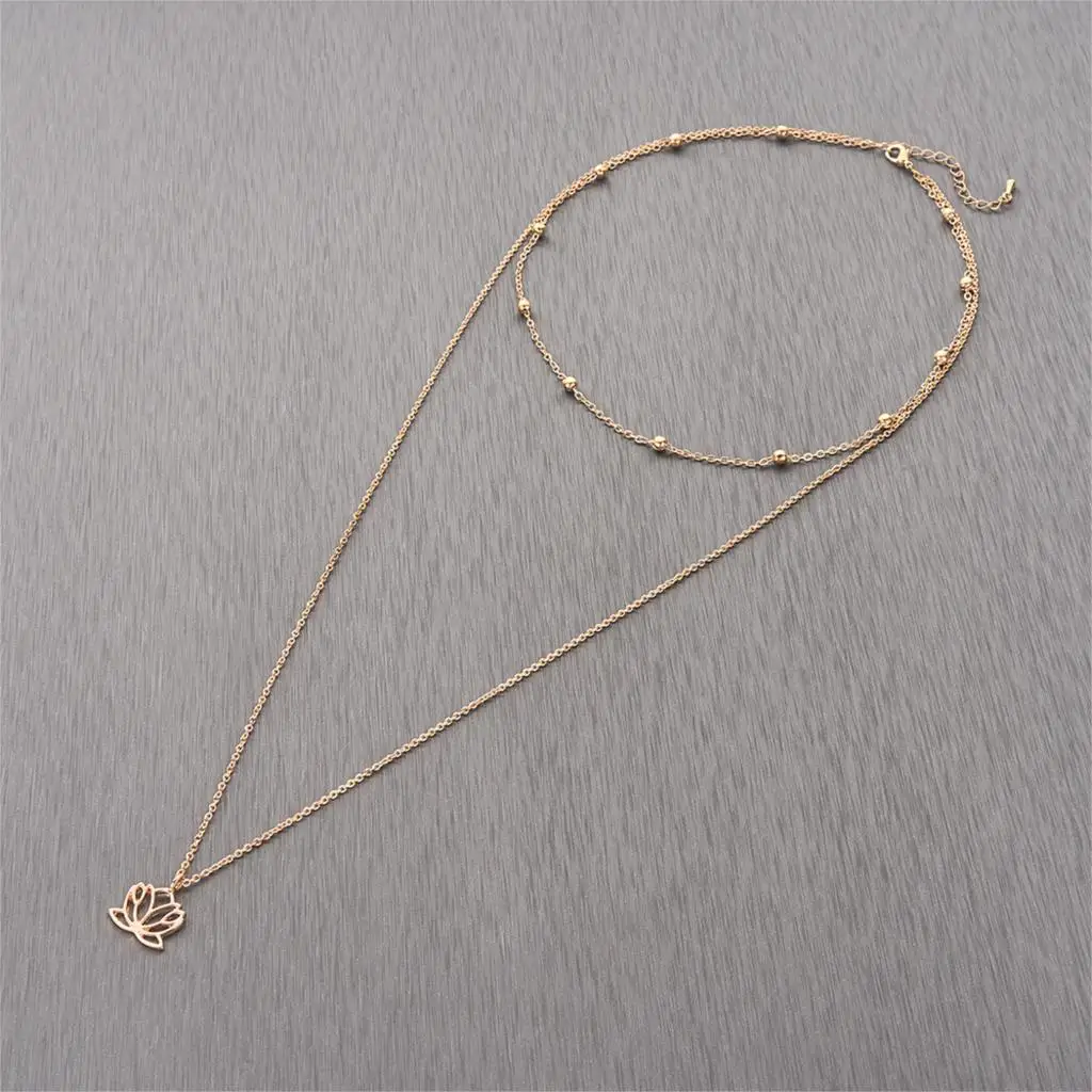 Многослойная Женская Длинная цепочка с подвеской в виде лотоса | Украшения и