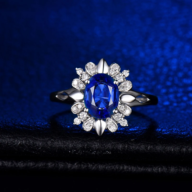 LOVERJEWELRY кольца с голубым сапфиром Для женщин Твердые 18 к белое золото натуральный драгоценный камень свадебные кольца блестящие ювелирные изделия с бриллиантами подарок для жены