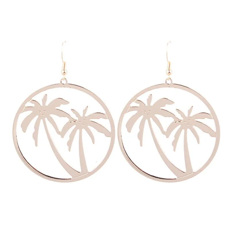 Sleepylady Trendy Coconut Tree Gold Color Statement Earrings For Women Big Round Metal Drop Earring Kupe Oorbellen Jewelry Gift | Украшения