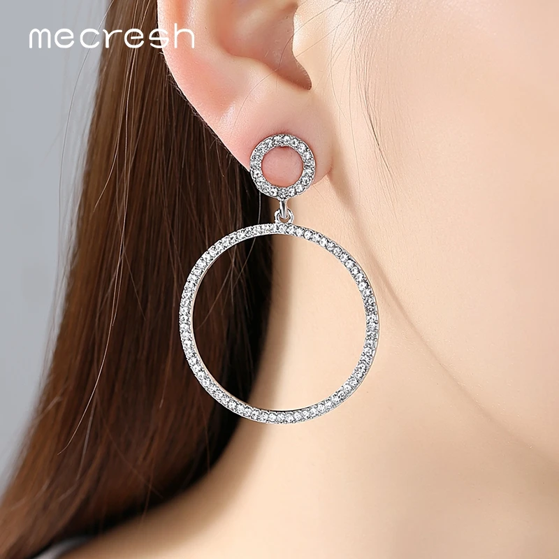 Женские серьги капельки Mecresh серебристые/розовые с кристаллами круглые для