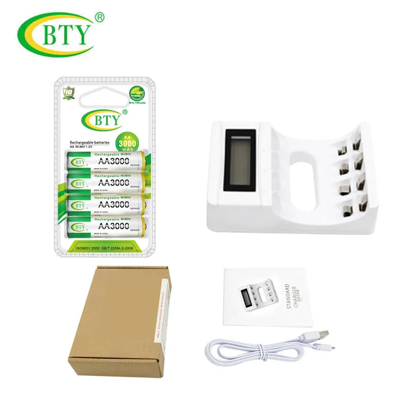 BTY аккумуляторная батарея aa 3000 mAh nimh 1 2 V 2A батареи + AA/AAA зарядное устройство