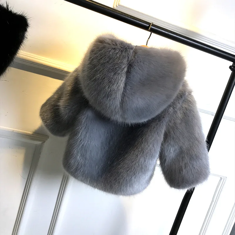 Gray hooded Новинка; зимнее пальто для малышей; Детское пальто из меха норки; детская куртка для мальчиков и девочек; теплая куртка из искусственного меха; детская верхняя одежда - Цвет: Gray hooded