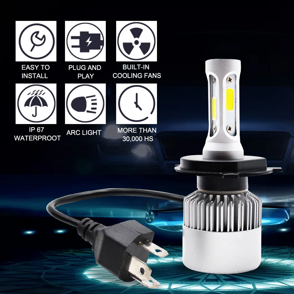 Taitian 2 шт. COB 72W 8000LM 6500K 12V H7 Led H4 Auto H1 Super H11 противотуманный светильник H13 H27 880 9004 9005 HB3