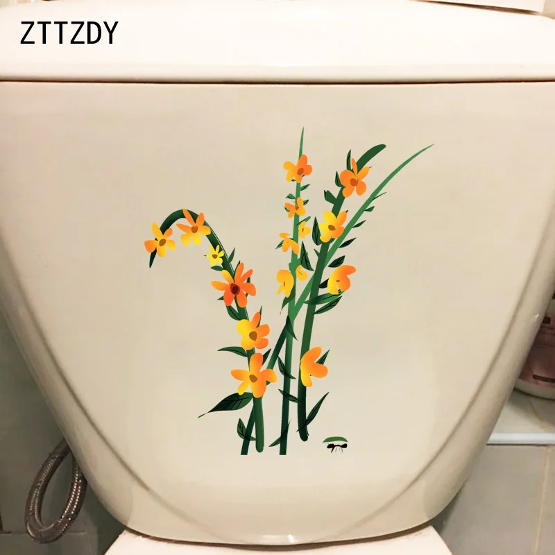 Желтая Цветущая ветка унитаза ZTTZDY 21 6*24 5 см Настенная декоративная наклейка для спальни|Наклейки на стену| |